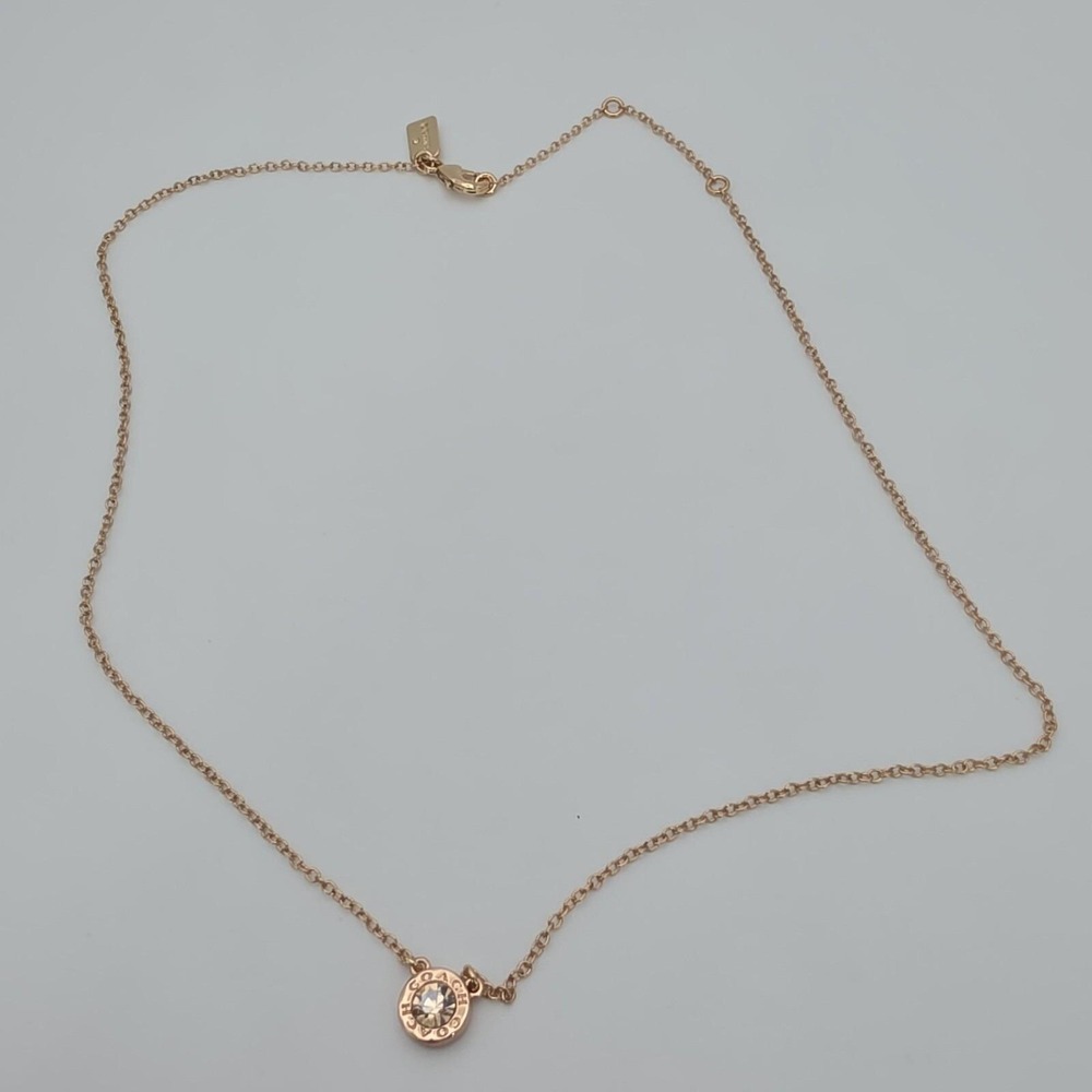 Vtg COACH Necklace Open Circle Crystal Pendant Rose Gold Plate Round‎ Link 18" - Picture 6 of 15